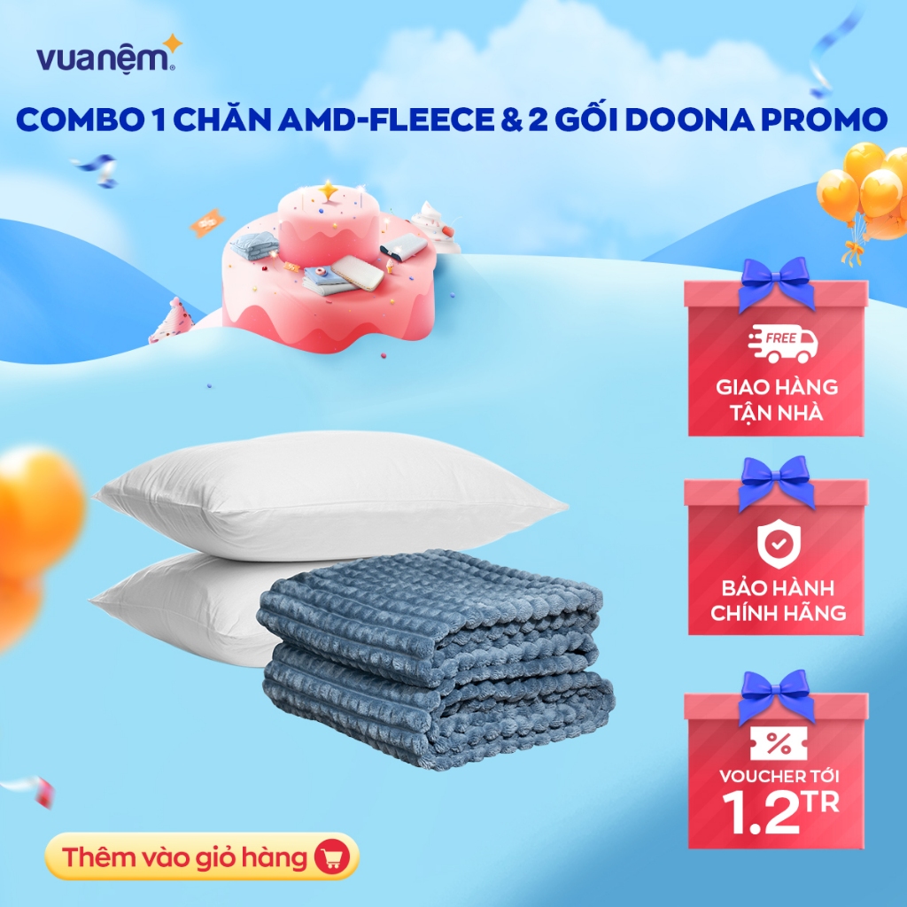 Combo chăn lông tuyết đa năng Amando Fleece, Đôi gối Doona promo