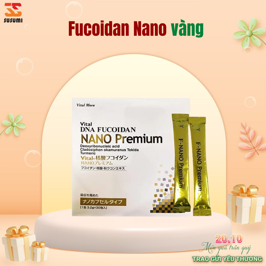 Fucoidan Nano Vàng 90 Gói, Vital DNA Fucoidan Nano Premium - Hàng nội địa Nhật date xa