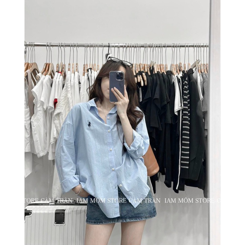 Áo sơmi fom rộng thêu hoạ tiết