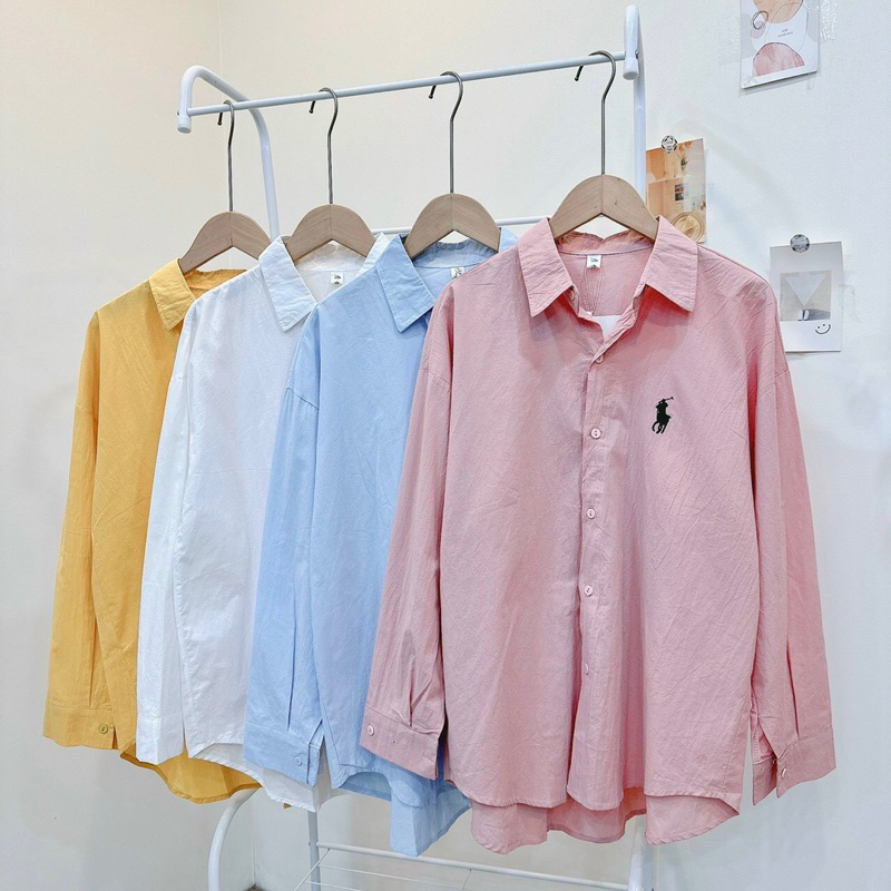 Áo sơmi fom rộng thêu hoạ tiết