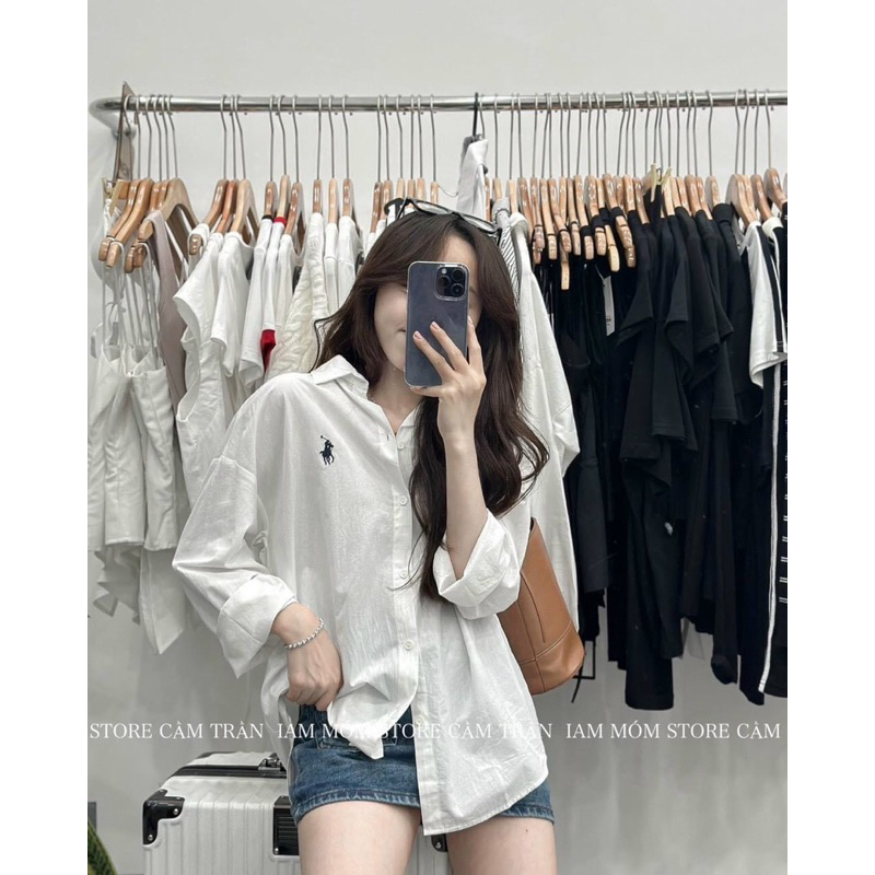 Áo sơmi fom rộng thêu hoạ tiết