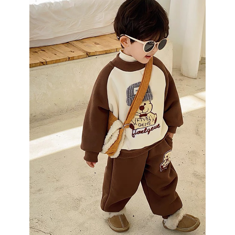 Bộ Nỉ Bông Cho Bé Trai, Bé Gái Cao Cấp Loại 1 BABYKIDS BB21  Bộ Quần Áo Nỉ Bông Thu Đông Con Gấu Cho Bé