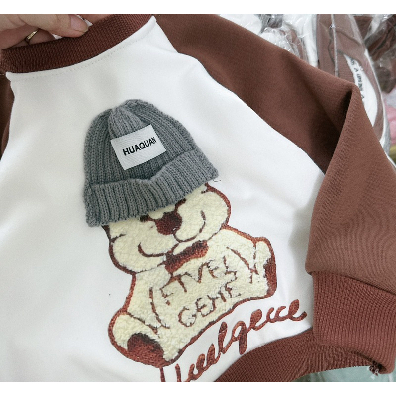 Bộ Nỉ Bông Cho Bé Trai, Bé Gái Cao Cấp Loại 1 BABYKIDS BB21  Bộ Quần Áo Nỉ Bông Thu Đông Con Gấu Cho Bé