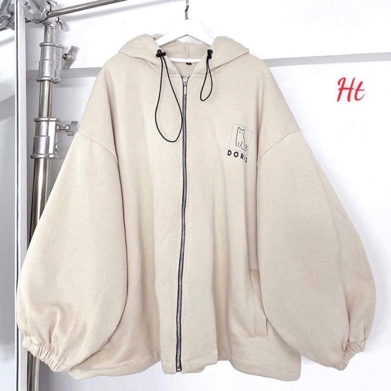 Áo Khoác Nam Nữ Có Nón Form Rộng Tay Phồng Bo Chun In Hình Mèo Đáng Yêu Kèm Chữ Sau Lưng Áo Hot Trend