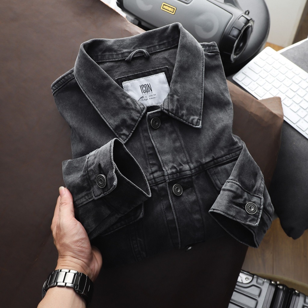 Áo khoác Jeans nam Gray Wash ICONDENIM dày dặn - AKID0048