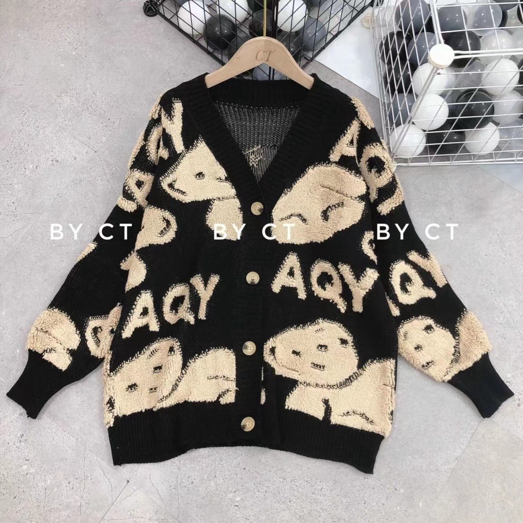 Áo Khoác Len, Áo Cadigan Dáng Dài Bigsize From Rộng Họa Tiết Full Gấu Siêu Cute Phù Hợp Đi Chơi Đi Đi Dạo Phố 2023