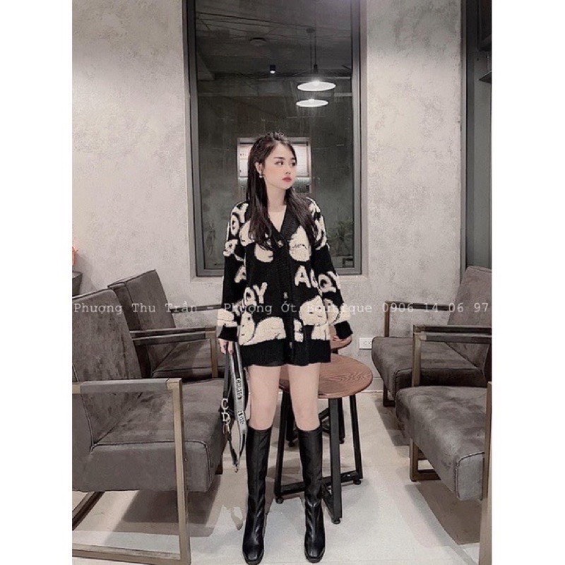 Áo Khoác Len, Áo Cadigan Dáng Dài Bigsize From Rộng Họa Tiết Full Gấu Siêu Cute Phù Hợp Đi Chơi Đi Đi Dạo Phố 2023