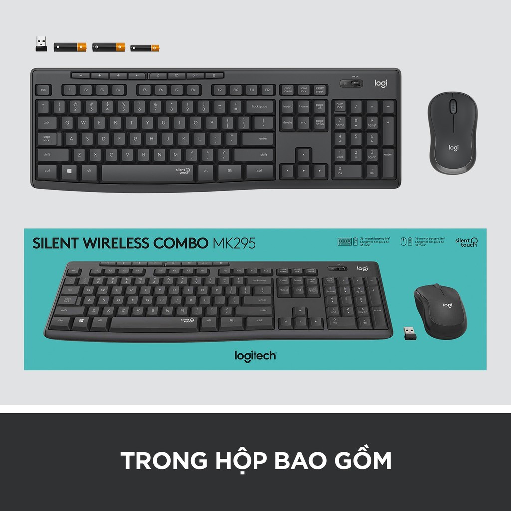 Combo Bộ Bàn Phím và Chuột không dây Logitech MK295 Silent  - Hàng Chính Hãng