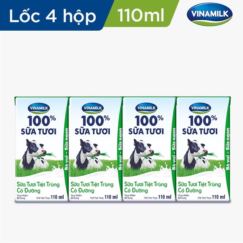 Lốc 4 hộp sữa vinamilk 100% 110ml