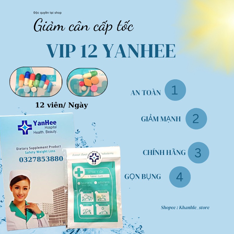 Viên uống giảm béo VIP 12 Yanhee THAILAND siêt eo đánh bay mỡ bụng hiệu quả 12 viên/Ngày