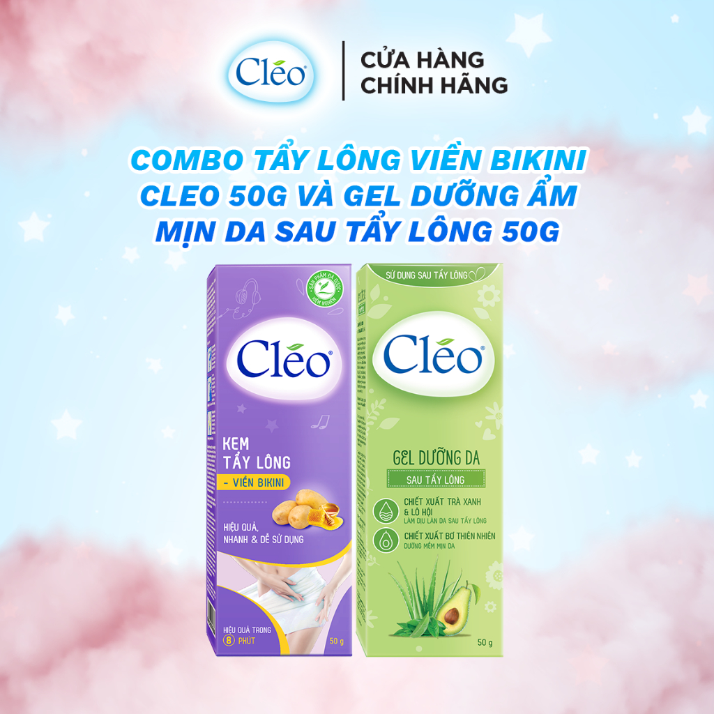 Bộ Kem tẩy lông Bikini và gel dưỡng da sau tẩy lông Cléo, tẩy sạch nhanh, an toàn, hiệu quả, êm dịu 50g/tuýp