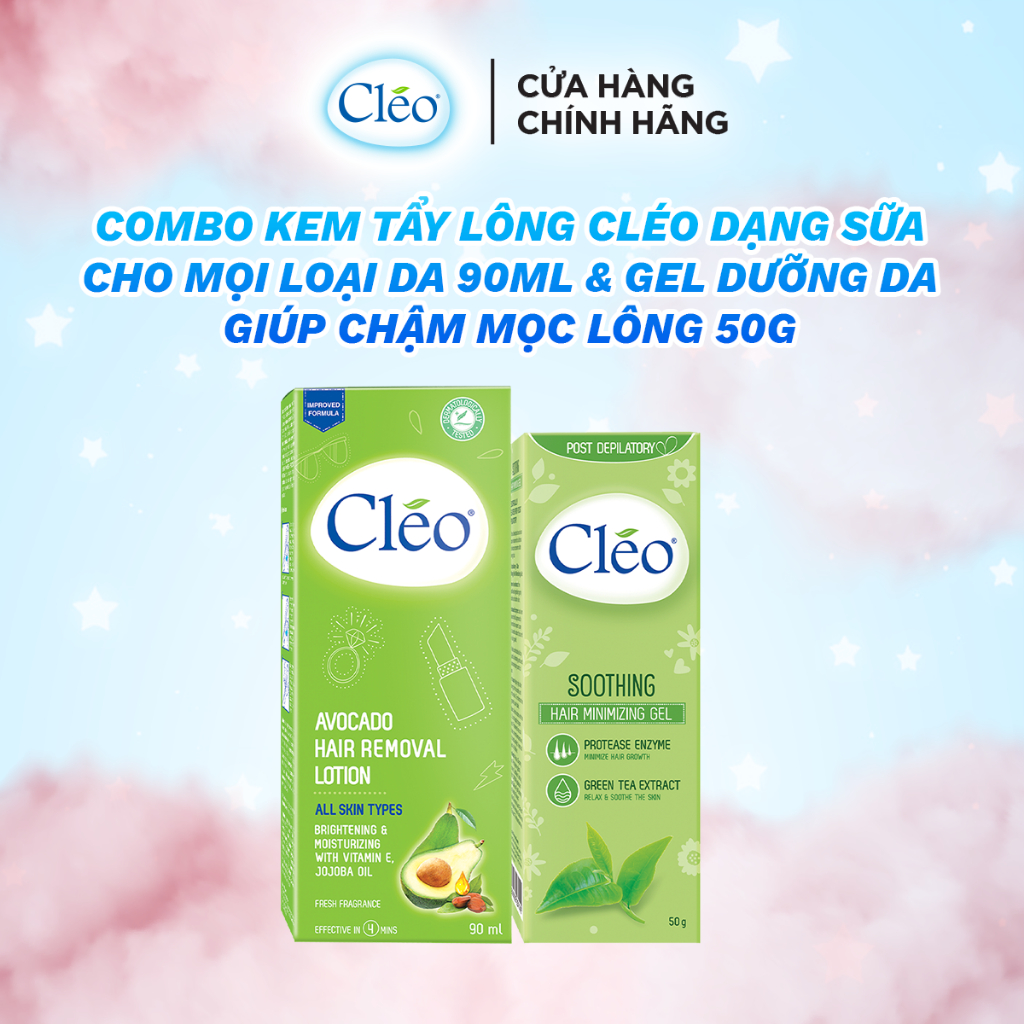 Bộ đôi Lotion Kem Tẩy Lông Cléo dạng sữa Avocado 90ml + Gel Dưỡng Da Sau Tẩy Lông Cleo 50g