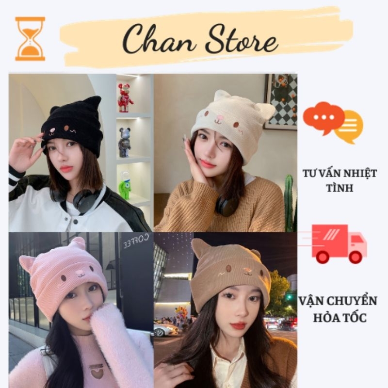 Mũ len tai mèo in hình mèo - L15