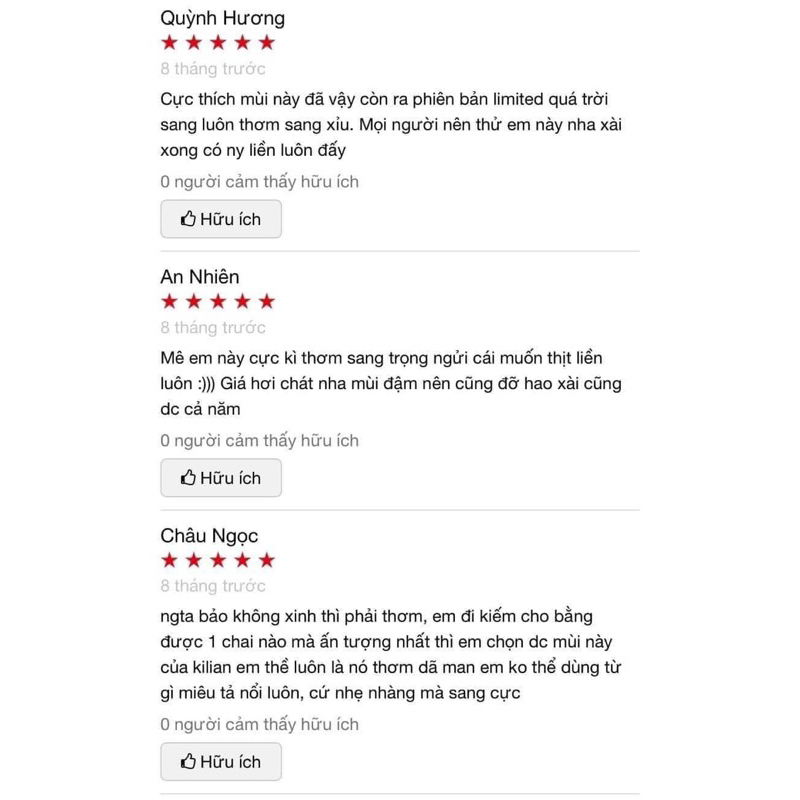 Nước hoa Killian nhiều mùi