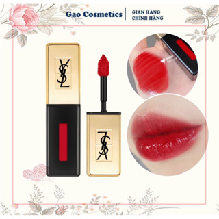  Son Kem YSL Glossy Stain 46 Rouge Fusain Đỏ Mọng Sang Chảnh 