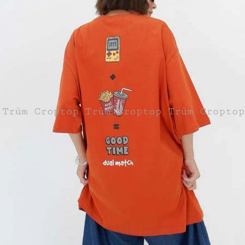 Áo thun tay lỡ in hình Goodtime màu cam , áo phông nam nữ form unisex basic