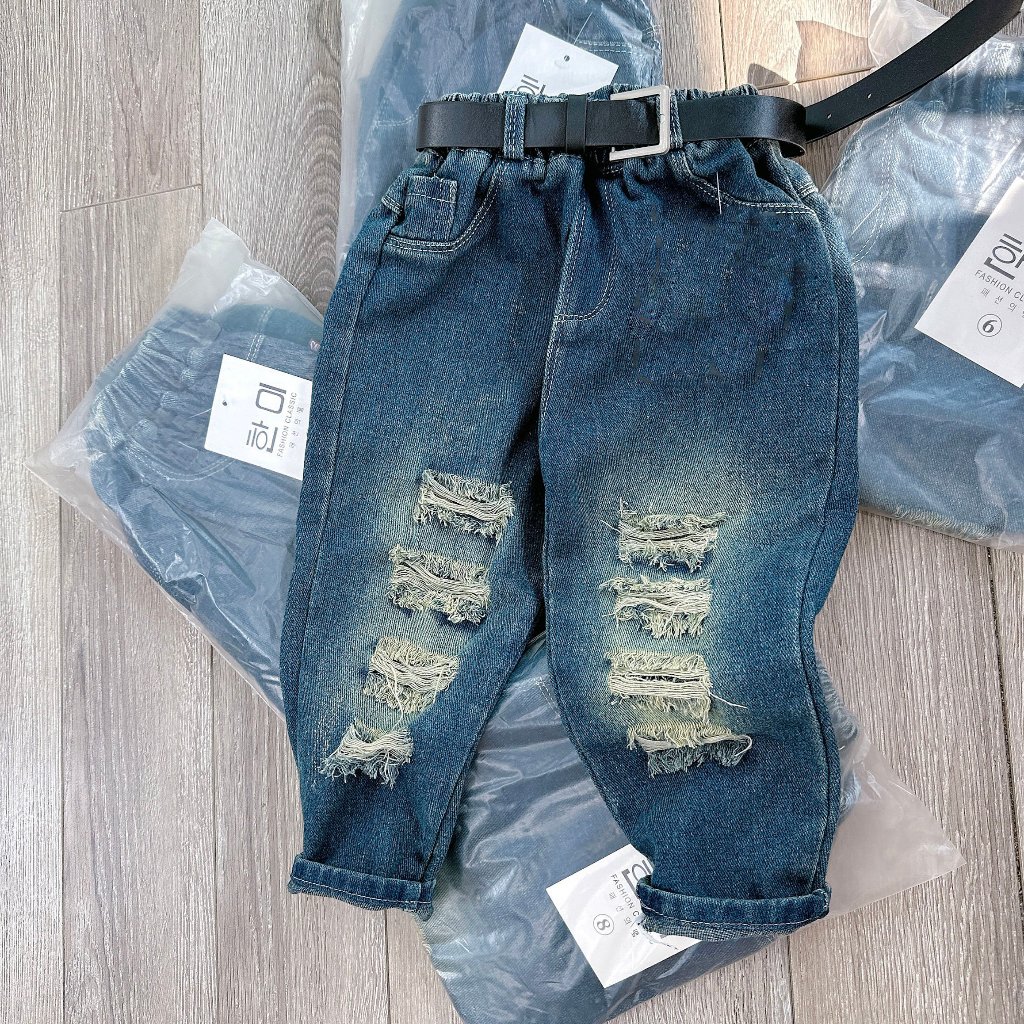 QUẦN JEAN RÁCH dài cho bé trai size 8-28kg Trơn, quần áo trẻ em