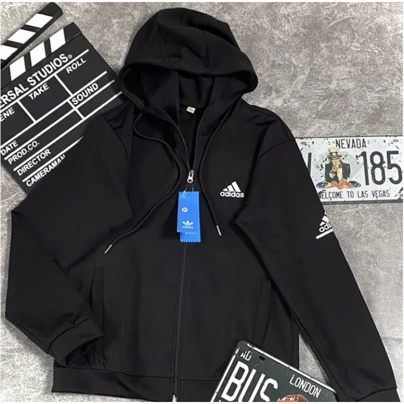 Áo Khoác Thun Poly 2 Da Cao Cấp Thể Thao Nam Nữ Màu Đen - Xanh trắng Lacotee  - Áo Khoác Thu Đông Form Xuông, Có Dây Rút