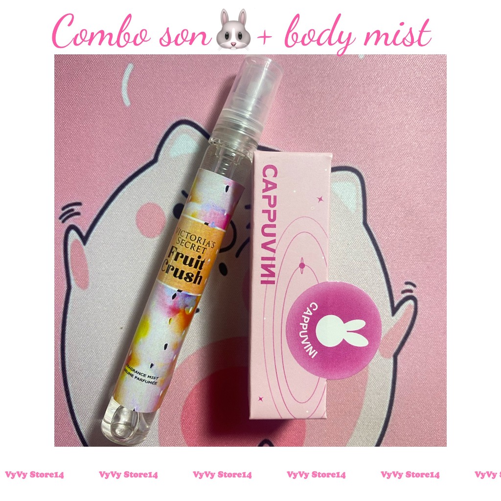 Combo son thỏ cappuvini kèm body mist mùi ngẫu nhiên 10ml