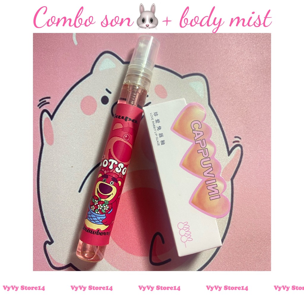 Combo son thỏ cappuvini kèm body mist mùi ngẫu nhiên 10ml
