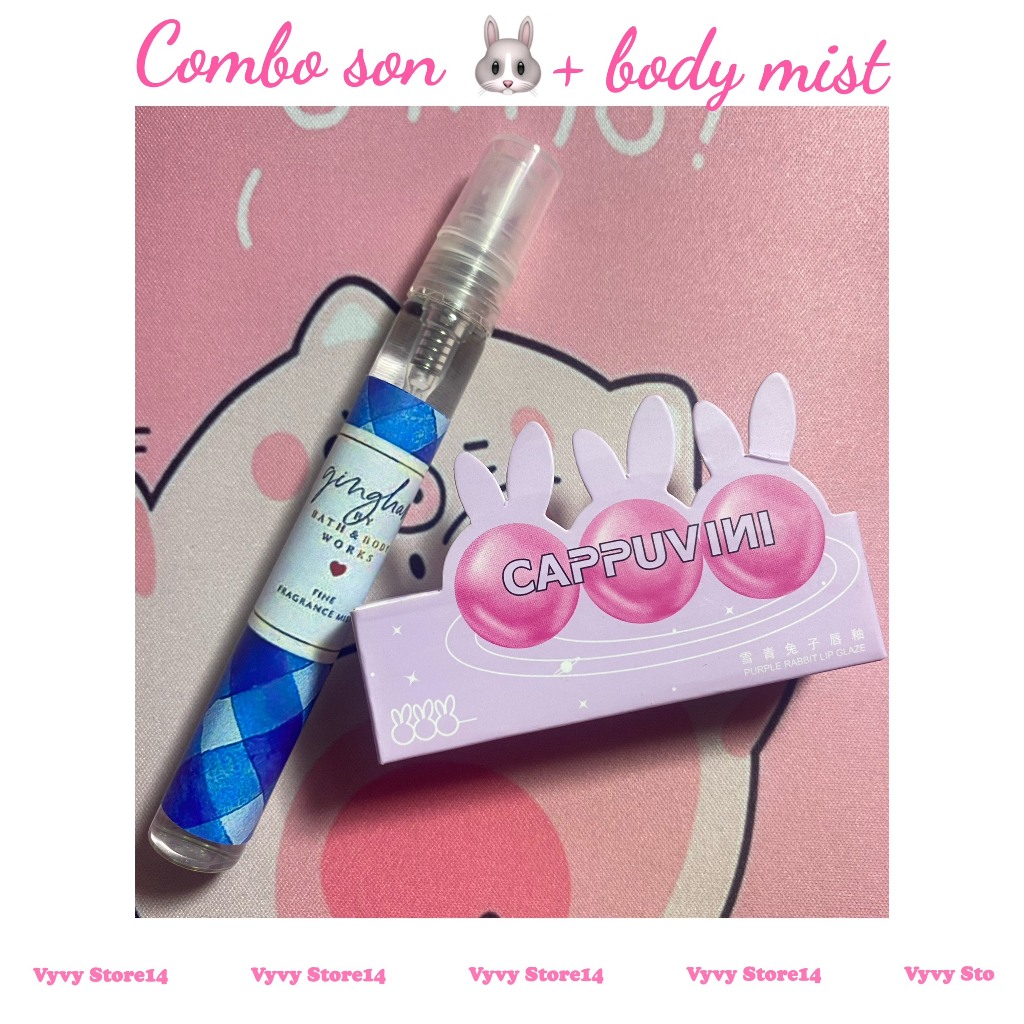 Combo son thỏ cappuvini kèm body mist mùi ngẫu nhiên 10ml