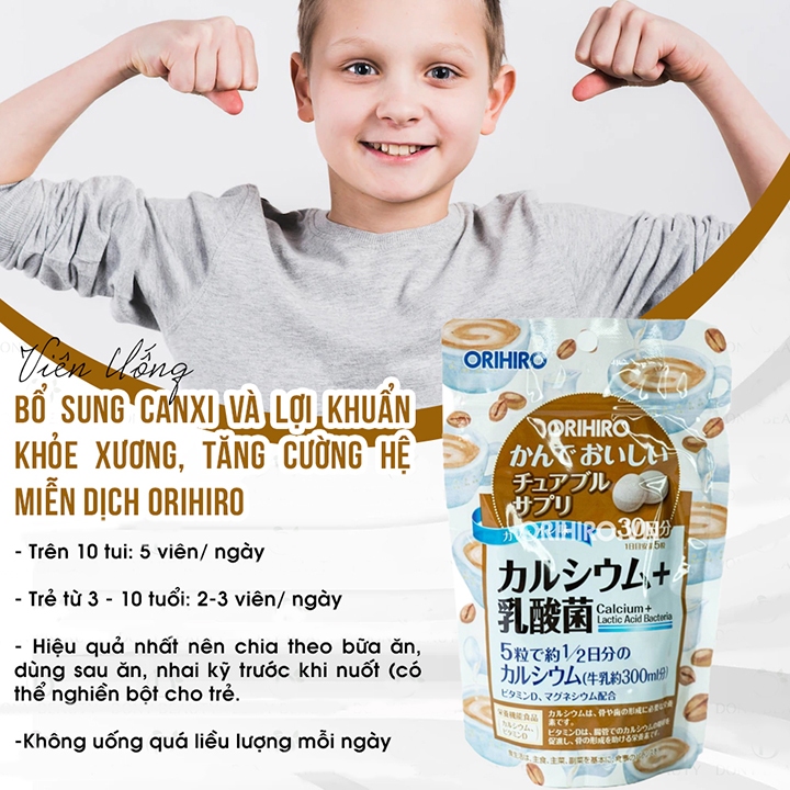 Viên uống bổ sung Canxi và Lợi khuẩn Orihiro dạng túi 150 viên