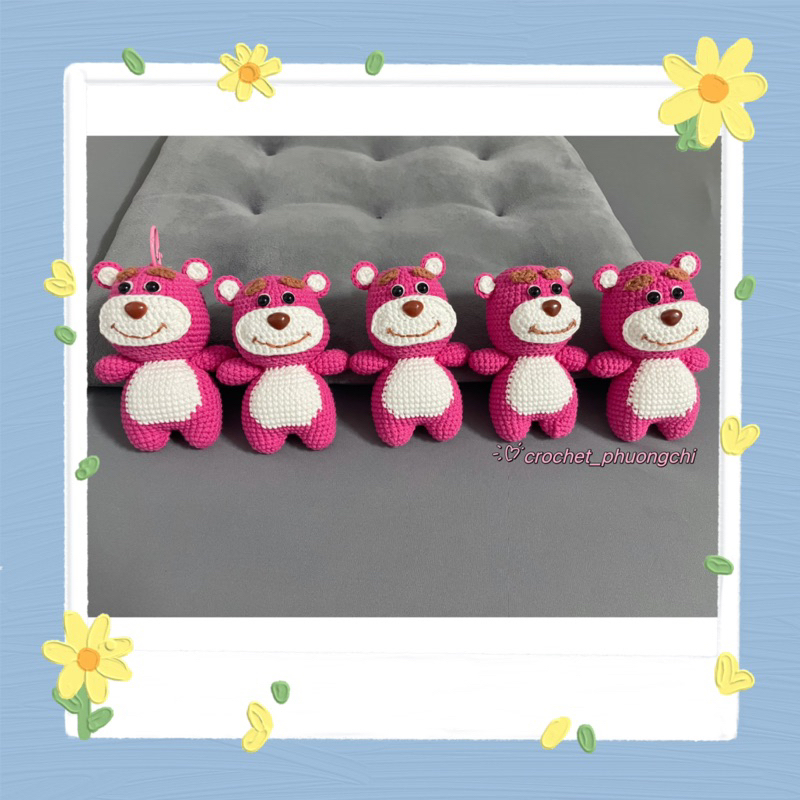 Móc khoá gấu dâu từ len handmade