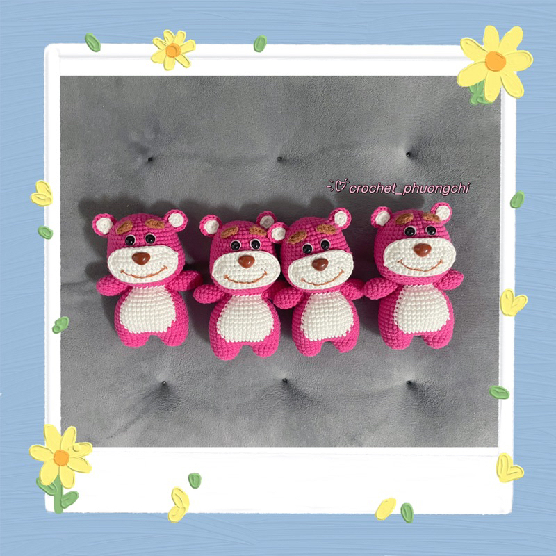 Móc khoá gấu dâu từ len handmade