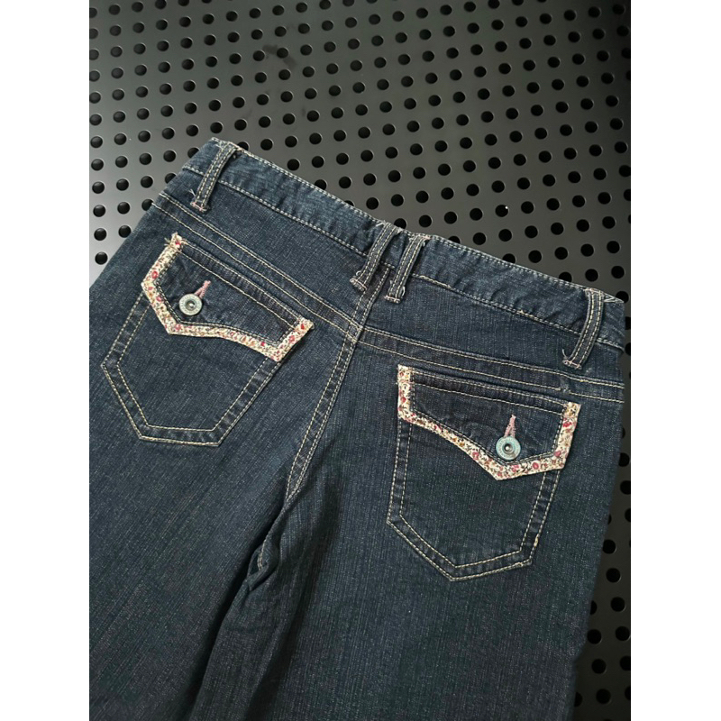 Quần ngố jean lửng phối hoa nhí vintage co giãn 2hand