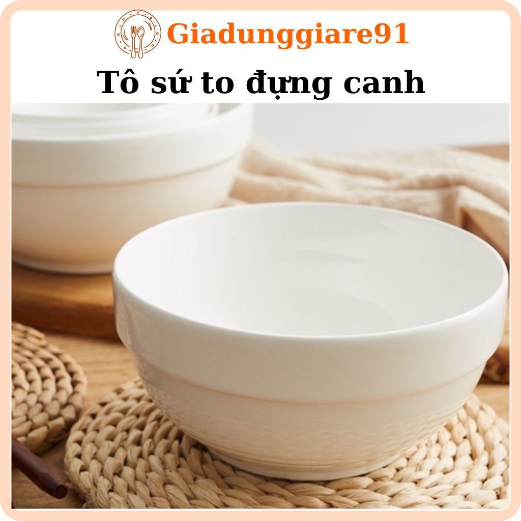 Tô sứ to hoàng gia màu trắng có ngấn 18cm Bát sứ đựng cơm canh ăn phở