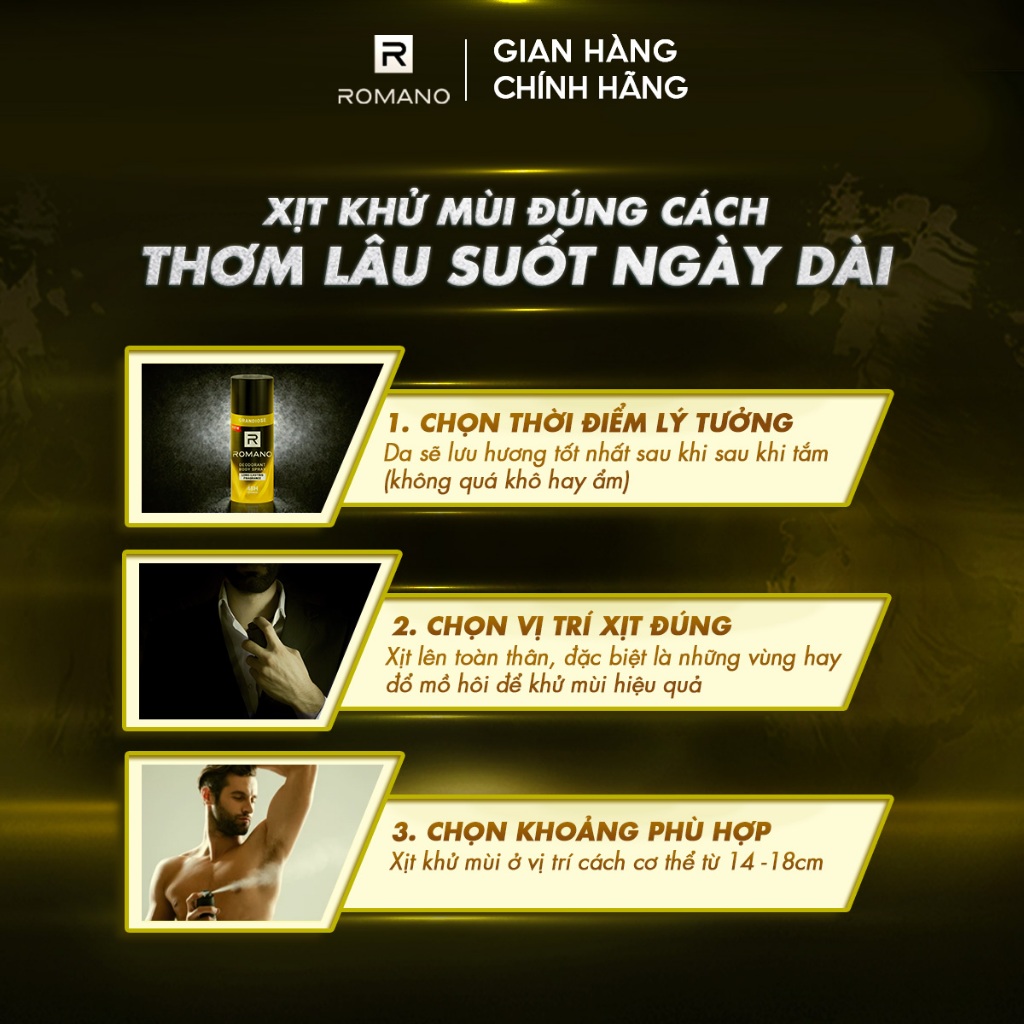 [MÙI HƯƠNG MỚI] Combo 2 Xịt toàn thân ngăn mồ hôi và mùi cơ thể Romano 150ml/chai - 6 Mùi Hương Có Sẵn