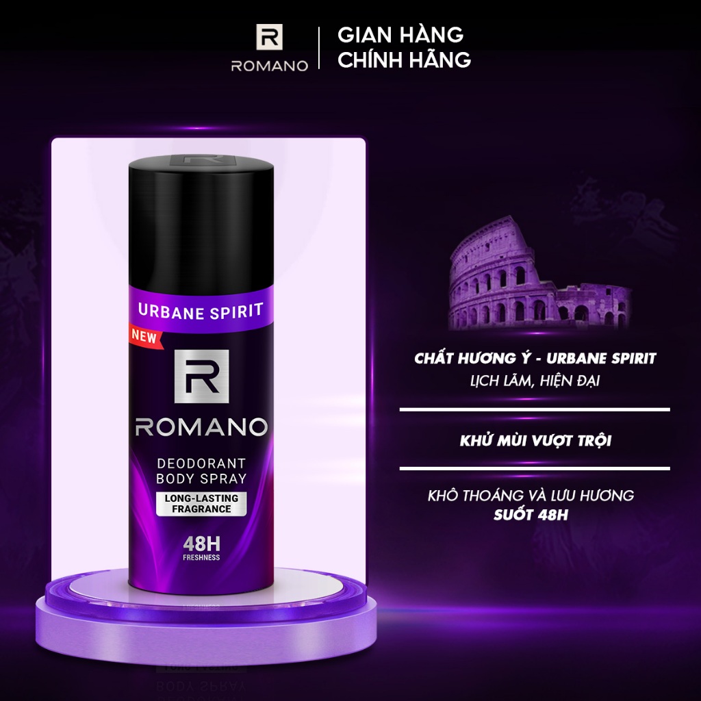 [MÙI HƯƠNG MỚI] Xịt khử mùi toàn thân ngăn mồ hôi và mùi cơ thể Romano 150ml - 6 mùi có sẵn