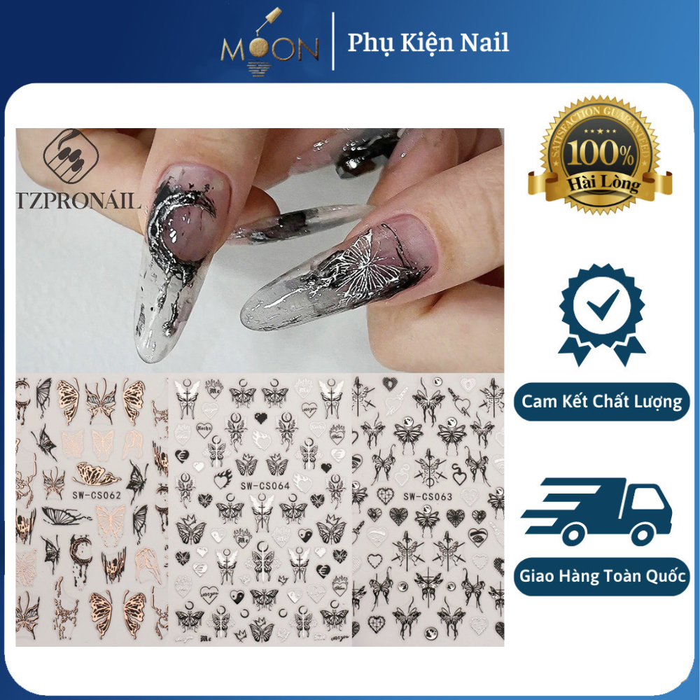 Sticker bướm bạc,đen trang trí móng mới ⭐️Moon.Phukiennail