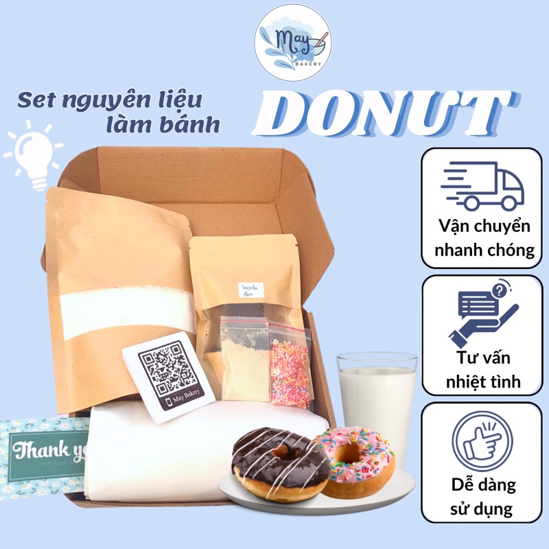 SET Nguyên liệu làm bánh DONUT tại nhà, CÓ VIDEO HƯỚNG DẪN CỤ THỂ | Tiệm Bánh Của May