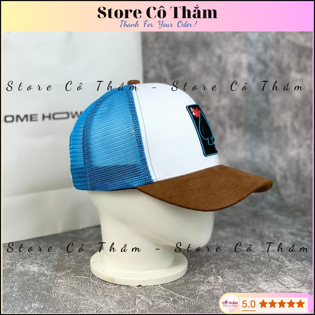 Nón kết MỎ DA BÒ NAM NỮ, mũ lưỡi trai LÁ BÀI CON ÁCH phối lưới xanh dương thời trang - STORE CÔ THẮM