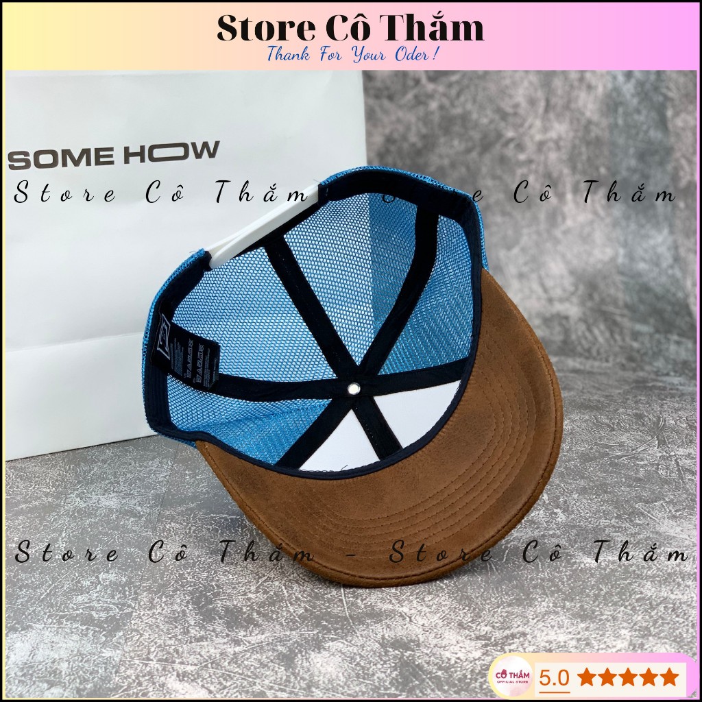 Nón kết MỎ DA BÒ NAM NỮ, mũ lưỡi trai LÁ BÀI CON ÁCH phối lưới xanh dương thời trang - STORE CÔ THẮM