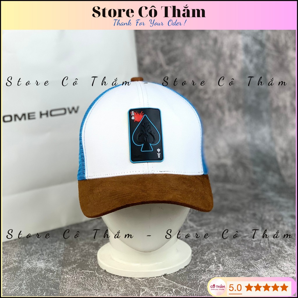 Nón kết MỎ DA BÒ NAM NỮ, mũ lưỡi trai LÁ BÀI CON ÁCH phối lưới xanh dương thời trang - STORE CÔ THẮM