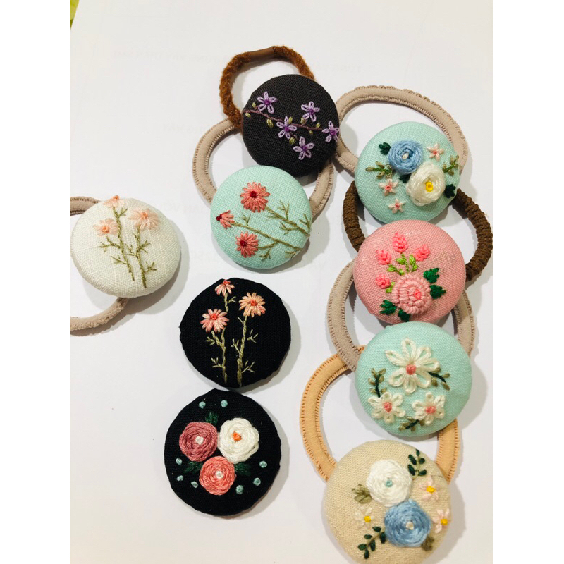 Cột tóc thủ công handmade bọc vải thêu hoa