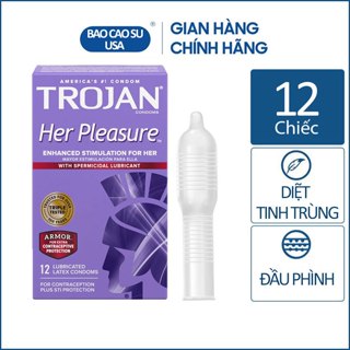 Bao cao su Trojan Her Pleasure có gân quanh thân và chất diệt tinh trùng - Nhập Mỹ hộp 12 cái (Có bán lẻ)