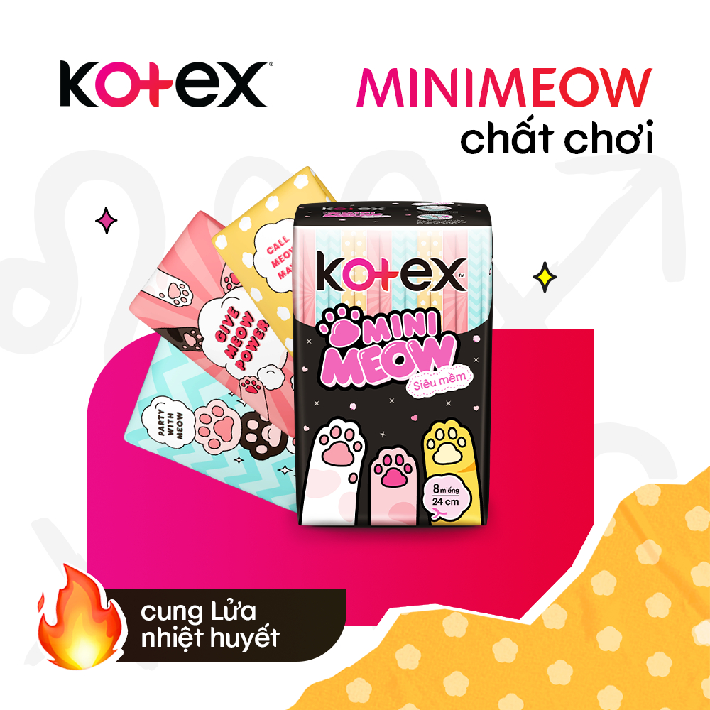 Băng vệ sinh Kotex Mini Meow Siêu mềm Có cánh