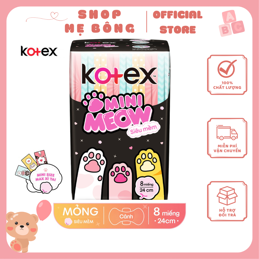 Băng vệ sinh Kotex Mini Meow Siêu mềm Có cánh
