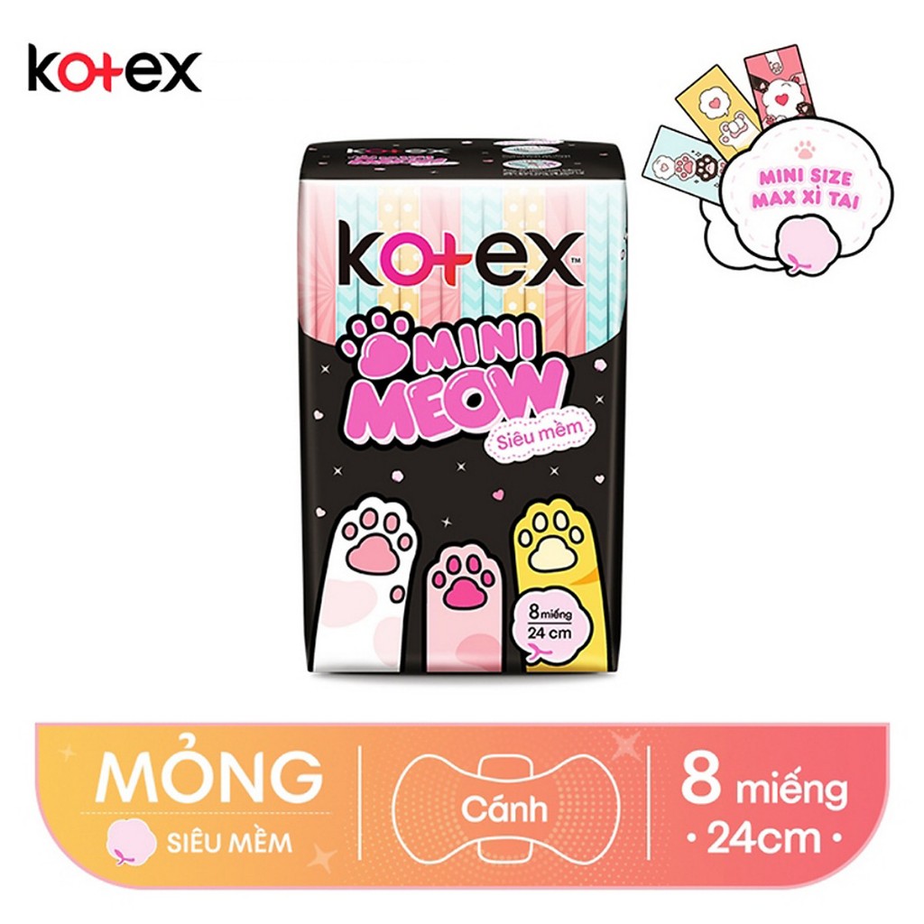 Băng vệ sinh Kotex Mini Meow Siêu mềm Có cánh