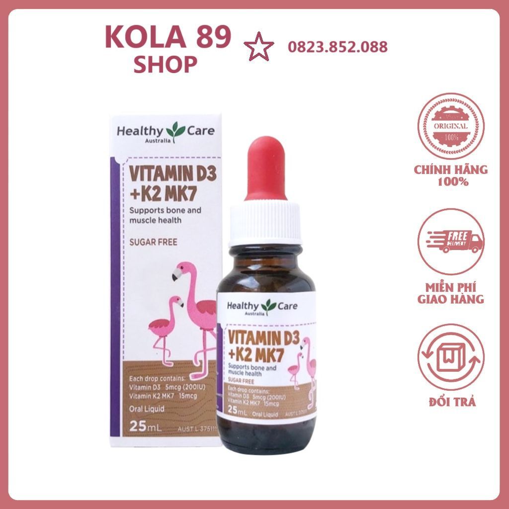 Vitamin D3+K2 MK7 Healthy Care của Úc 25ml không đường hàng chính hãng Kola 89 shop