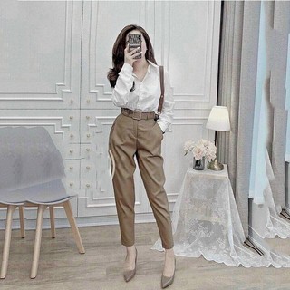 Quần baggy nữ lưng cao kèm đai thời trang công sở M09