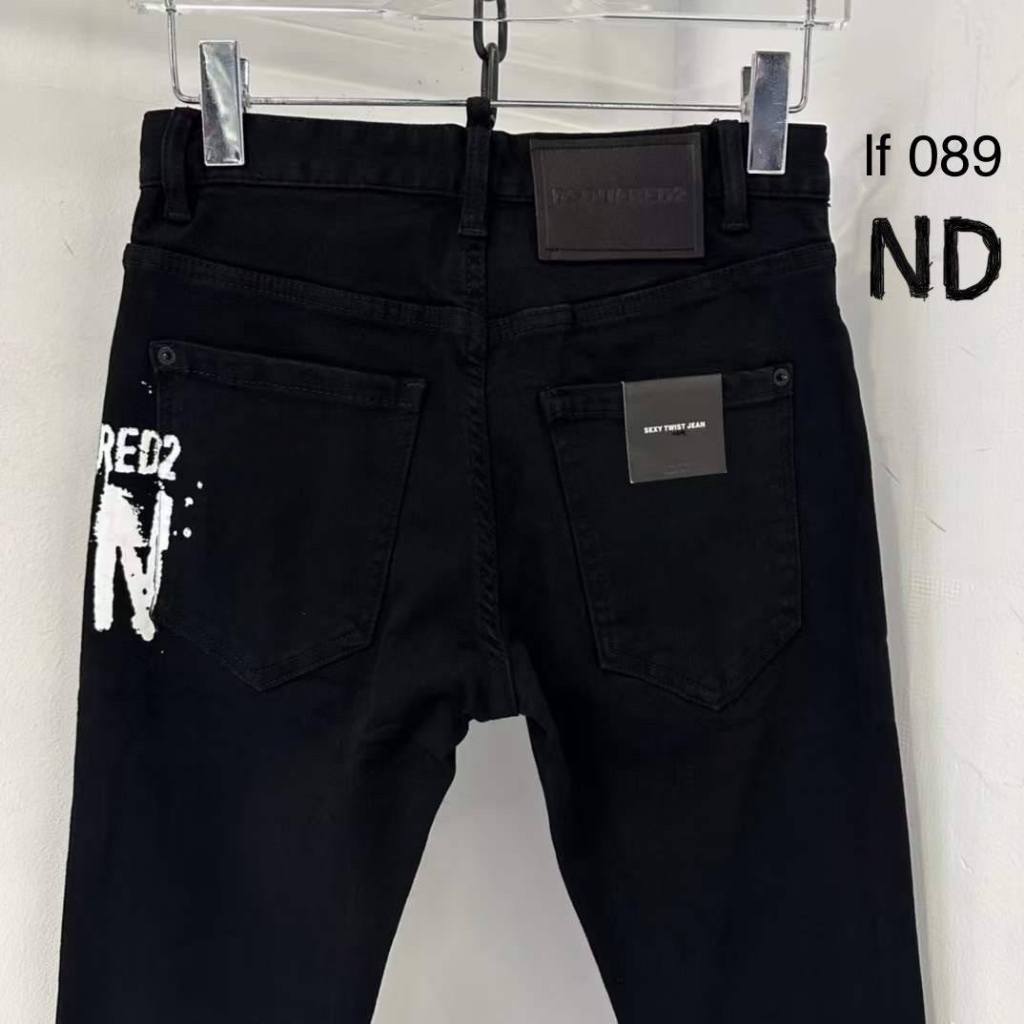 Quần jean bò nam Dsq2 đen trơn in chữ ICON trắng ngang đùi dáng slimfit đơn giản đi học boy phố
