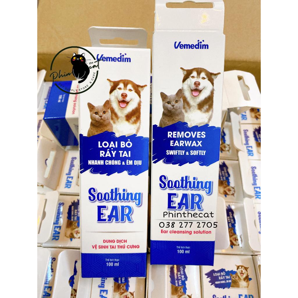 Dung dịch vệ sinh tai chó mèo Vemedim SOOTHING EAR loại bỏ ráy tai và mùi hôi trên tai - Tuýp 100ml | phinthecat