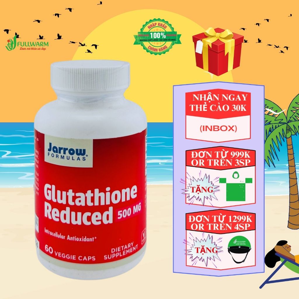 Date t10/25 - XẢ LỖ - Viên uống trắng da nội sinh Jarrow Glutathione Reduced 500mg, 60v, Mỹ.