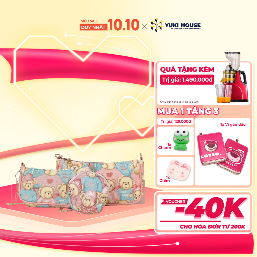 Túi gấu 3in1 nữ thời trang YUKIHOUSE phong cách trẻ trung hiện đại