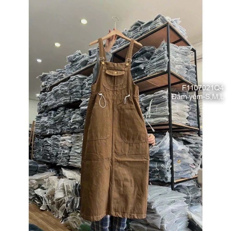 Yếm Jean Váy Xẻ Trước Lưng Rút dây Túi Đắp