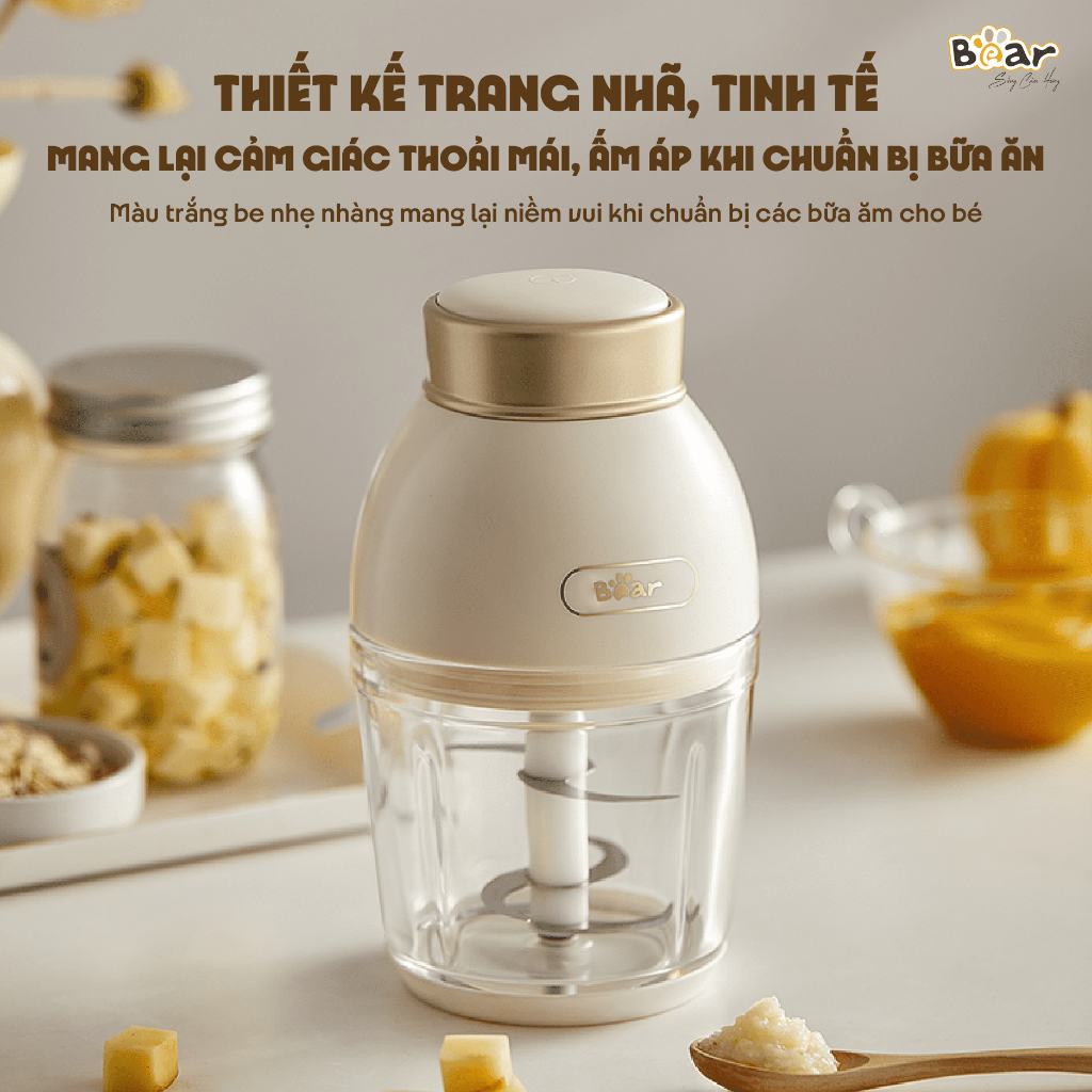 Máy xay ăn dặm cho bé KidsWorld Bear QSJ D02Q1 dung tích 600ml công suất 200W, đa năng 6 lưỡi dao và cối thủy tinh